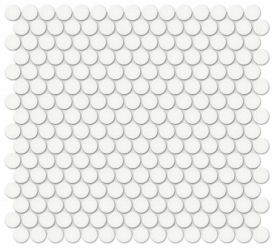 3/4" White Glossy Penny Round Mosaic | Quality Carpet Inc.