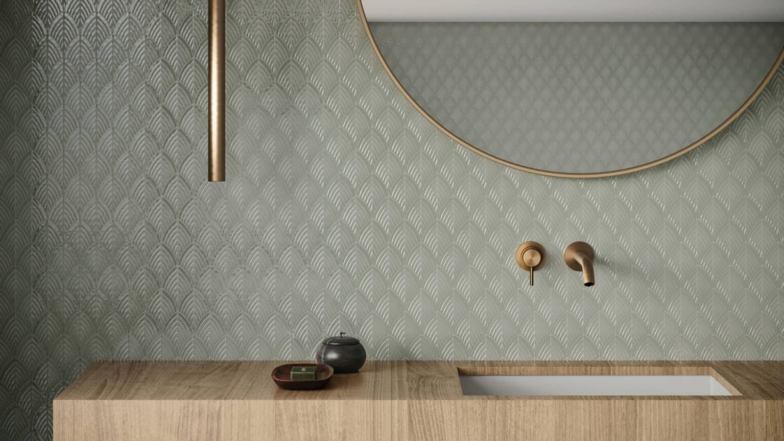 Traditions Soft Sage Glossy Scallop Mosaic 2 | Quality Carpet Inc.